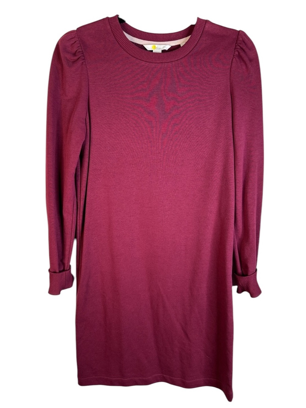 Boden Burgundy Classic Super Soft Puff Sleeve Classic Sweatshirt Midi Dress Sz 2